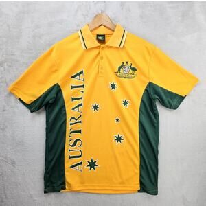 Australia Rugby Polo Jersey Shirt Mens Large Yellow Sports Soccer Football